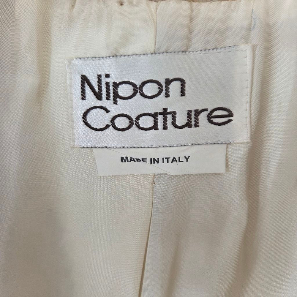 Women's Nipon Couture Cream & Beige Herringbone Llama Wool Coat Size 8 - Picture 2 of 14